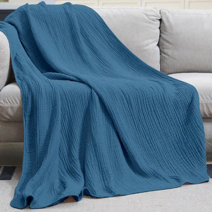 Soft Muslin Plaid Light Cotton Blanket Round Warm Plush Living Room Bedroom | Sansoti