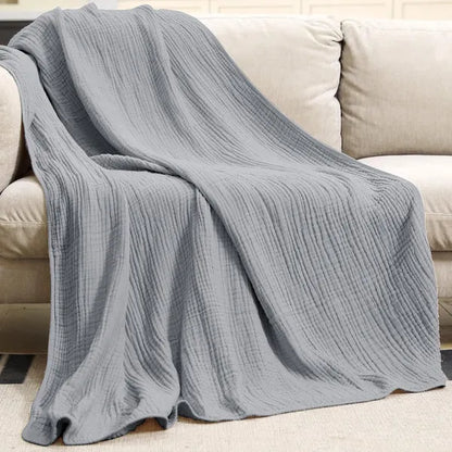 Soft Muslin Plaid Light Cotton Blanket Round Warm Plush Living Room Bedroom | Sansoti