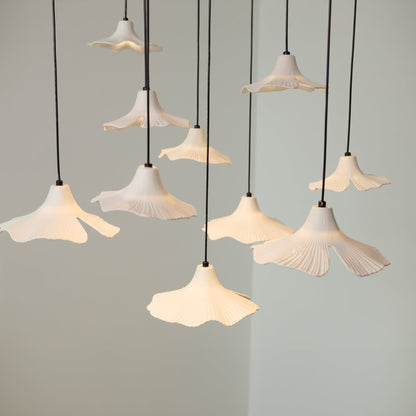 Sculptural Porcelain Ginkgo Leaf Wabi-sabi Pendant Light Chandelier