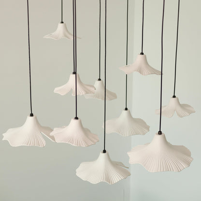 Sculptural Porcelain Ginkgo Leaf Wabi-sabi Pendant Light Chandelier