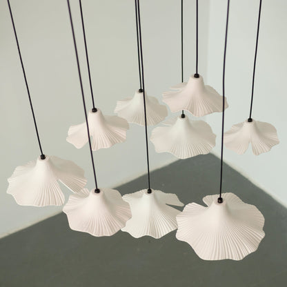 Sculptural Porcelain Ginkgo Leaf Wabi-sabi Pendant Light Chandelier