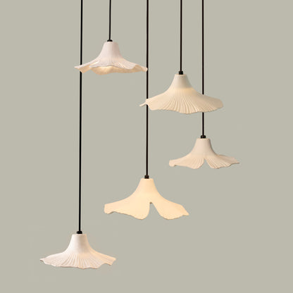 Sculptural Porcelain Ginkgo Leaf Wabi-sabi Pendant Light Chandelier