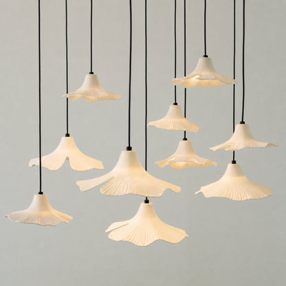 Sculptural Porcelain Ginkgo Leaf Wabi-sabi Pendant Light Chandelier