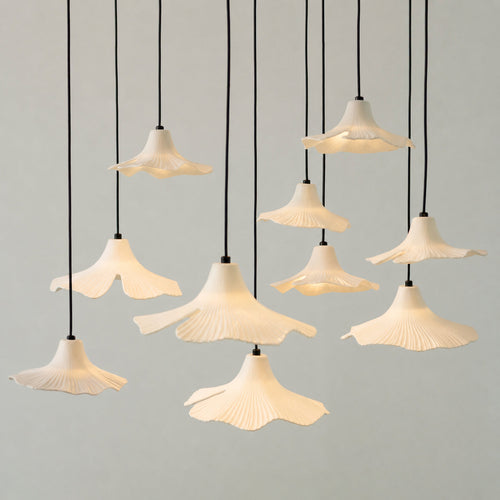 Sculptural Porcelain Ginkgo Leaf Wabi-sabi Pendant Light Chandelier