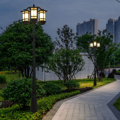 2 Head Outdoor Post Light Modern Black Waterproof Light