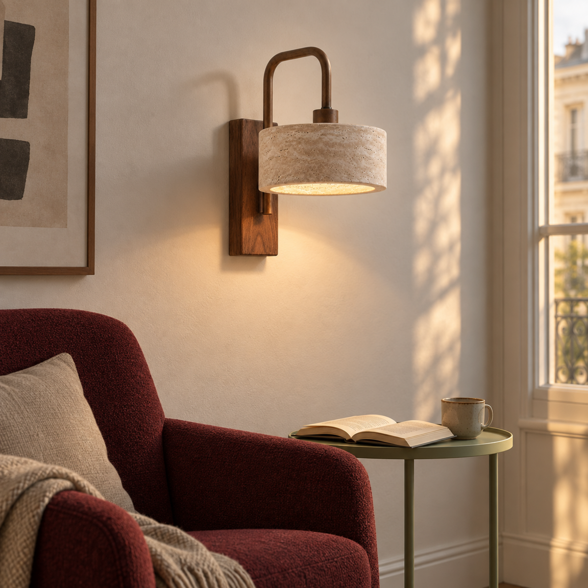 Vela Wabi-Sabi Travertine Wall Lamp