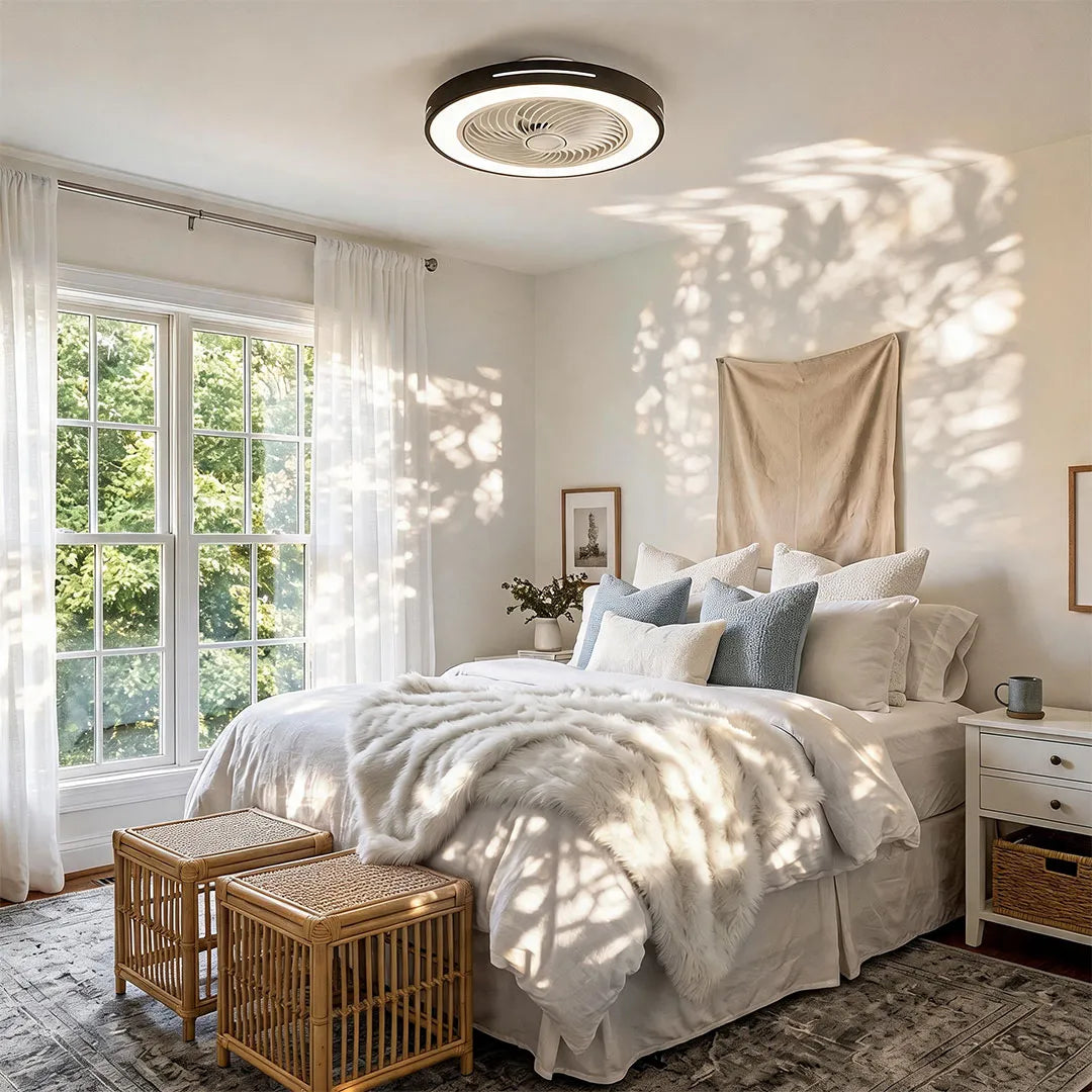 White Ceiling Fan Flush Mount with Light Smart LED Light